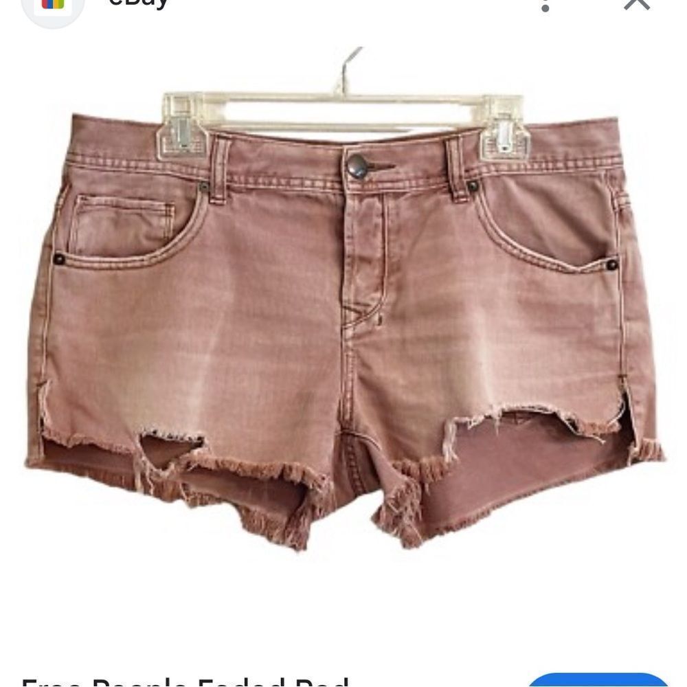 Free People Distressed Mid Rise Denim Cut Off Shorts Faded Red - 25